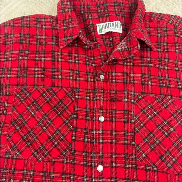 “Haband” Men’s Red and Black Plaid Men's Snap Down Shirt sz: large - Picture 3 of 7